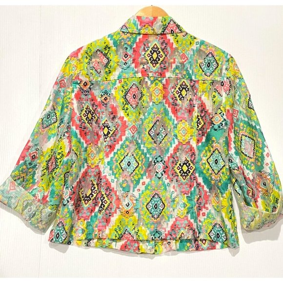 Ruby Rd. aztec southwestern colorful button up over shirt blazer size 8 - Picture 3 of 9